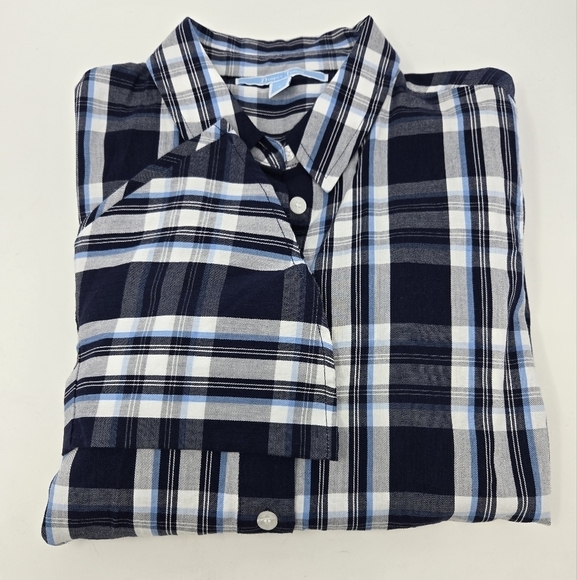 DRAPER JAMES BLUE PLAID BELL SLEEVE BLOUSE BUTTON UP SHIRT TOP WOMEN SIZE 4 - Picture 11 of 12